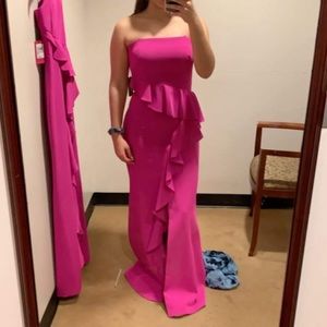 Vince Camuto strapless ruffle gown